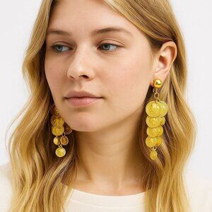 Vintage Gold Coin Cascade Dangle Clip-On Earrings Roman Coin